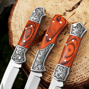 سكين بمقبض خشبي صغير من Bochen للتخييم الخارجي وبقاء على قيد الحياة بدون قفل جيب قابل للطي للصيد سكاكين قابلة للطي بنمط مزخرف - Product Image 4