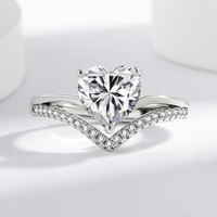 Bague tendance pour femme, plaquée argent, avec double cœur en zircon, ajustable