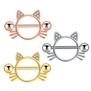 <span class=keywords><strong>Piercing</strong></span> para pezón de gato para mujer, anillo para pezón de cristal de acero inoxidable, para pecho <span class=keywords><strong>Piercing</strong></span>, joyería decorativa para el pecho - Product Image 1