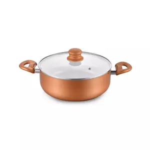 Fourniture directe du fabricant d'ustensiles de cuisine étirables en aluminium batterie de cuisine dorée pot à fond plat/casserole/pot à lait/poêle à frire