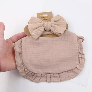 Solide gekräuselte Lätzchen Set mit gerippten Schleifen Stirnbändern Super weiche Baumwolle Bio Baby Girl Bandana Boutique DIY Lätzchen Fütterung - Product Image 5