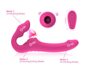 Vibrador con correa de succión/lamer y vibración, 3 motores, diseño Flexible de doble punta, juguete sexual lésbico - Product Image 5
