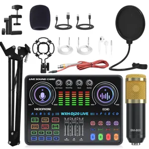 Professional DJ20 Live Sound Card Set Audio Usb Sound Cards BM800 WHX1000 Condenser Studio Microphone Streaming Podcast