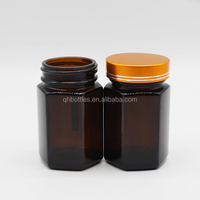 Bouteille en verre ambré personnalisée de 180 ml, 280 ml, 380 ml en verre massif, matière première, pour emballage de suppléments vitaminiques, avec couvercle électroplaqué pour capsules