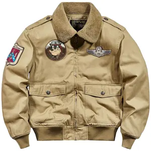 LULUSEN jaket Bomber Vintage pria, jaket bulu Aviator gaya Eropa, jaket Bomber musim dingin untuk pria