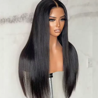 Perruque Lace Front Transparente Droite Réglable de 26 Pouces, Résistante à la Chaleur, Sans Colle, Noire, Densité 180%, pour Femmes