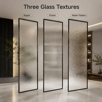 Paravent moderne en verre noir à cadre fin, écran de séparation en verre texturé, translucide, pour salon, entrée, décoration intérieure