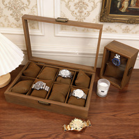 Boîte de rangement et de présentation multifonctionnelle pour 6 montres et 3 montres-brillantes, en bois de noyer foncé avec intérieur en daim