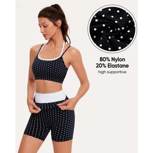 Conjuntos Deportivos para Mujer, Bra Deportivo con Estampado de Lunares y Pantalones Cortos, Conjunto de 2 Piezas, Ropa de Yoga Transpirable, Ribete en Contraste, Spandex, Poliéster - Product Image 3
