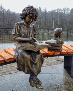 Ngoài trời Tùy Chỉnh màu sắc khách hàng Kích thước đúc đồng Enfant Sur toàn cầu cậu bé cuộc sống trẻ em Kích thước đọc sách ngồi cô gái toàn cầu tác phẩm điêu khắc - Product Image 2