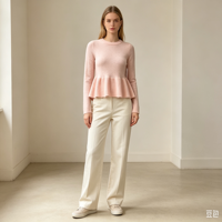 Pull-over décontracté à manches longues en maille fine rose de haute qualité Evelyn Undefined Custom, avec volants, OEM & ODM, pour l'automne