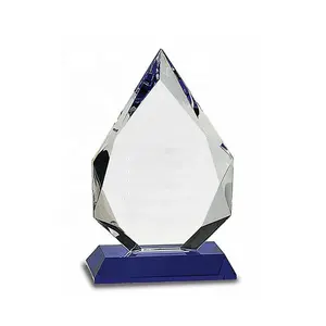 Premier Icepeak Plaque Faceted Diamond Cut Blue Black Color Stand Base Crystal Trophy Glass Award Plaque