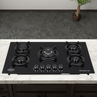 Table de cuisson à gaz encastrable CM502 à cinq brûleurs, allumage électronique, panneau en verre trempé, capuchon de brûleur en laiton, usage domestique, extérieur, camping-car, voiture, garage