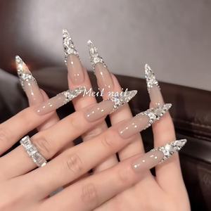 <span class=keywords><strong>Uñas</strong></span> Acrílicas de Lujo Hechas a Mano, Diseño 3D para Novias, Forma de Ataúd, <span class=keywords><strong>Uñas</strong></span> Postizas con Diamantes Brillantes, Nuevo Diseño Explosivo - Product Image 1