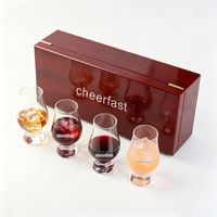 Ensemble de 4 verres à dégustation Cheerfast, verres à boisson transparents en forme de bulbe avec boîte cadeau en bois brillant pour les dégustateurs de whisky et de spiritueux