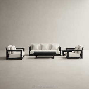 Ensemble de canapés d'extérieur moderne, structure en aluminium noir, coussins beiges, mobilier de patio, ensemble de conversation pour <span class=keywords><strong>jardin</strong></span>, résistant aux intempéries, style resort - Product Image 2