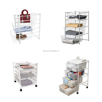 Meuble de rangement domestique en métal, panier de rangement en treillis métallique, chariot utilitaire avec tiroirs extractibles à assemblage modulaire