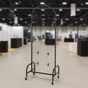 Présentoir industriel en treillis métallique 1,9 x 5,4 pieds en acier au carbone, mobile avec roulettes, autoportant pour panneaux d'art - Product Image 2