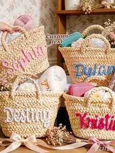 <b>Bridesmaid</b> Weaving Straw <b>Bag</b> Name Summer Fashion Travel Beach Handbag Custom <b>Gift</b> Basket Wedding Flower Everyday - Product Image 2
