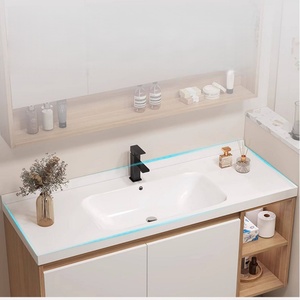 Modern vanity bathroom cabinet storage <b>mirror</b> cabinet integrated rock sink <b>wall</b> mounted washbasin cabinet - Product Image 5