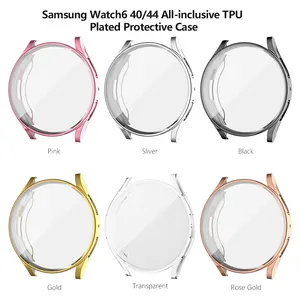 Electroplated TPU Full Cover With Screen Case For Samsung Galaxy Watch 6 40mm 44mm Watch Protective Case Gold Color Transparent