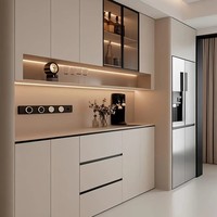 Buffet moderne en bois massif avec miroir, finition ultra brillante, éclairage LED, meuble de présentation pour salon et salle à manger