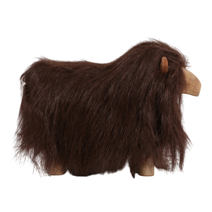 Scultura di mucca delle Highland, realizzata a mano in legno e pelliccia, decorazione per casa, ufficio e scaffali. - Product Image 1