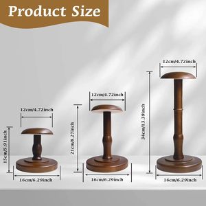 Rak Topi Meja Toko Ritel, Satu Tiang, Warna Coklat Vintage, Kayu Solid - Product Image 2