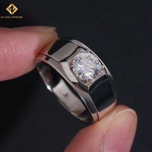 Classic Style Fashion GRA S925 1ct Main Stone Moissanite Rhodium Pave Setting Luxury Unisex Hip Hop Wedding Jewelry <b>Man</b> <b>Ring</b> - Product Image 1