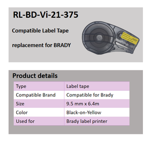 <span class=keywords><strong>Étiquette</strong></span> compatible noire sur ruban d'<span class=keywords><strong>étiquette</strong></span>s M21-375-595 jaune 9.5mm * 6.4m pour une utilisation dans une cartouche de ruban <span class=keywords><strong>BMP21</strong></span>-PLUS - Product Image 2