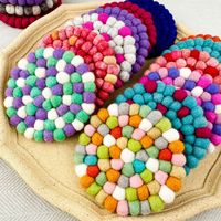 Sous-verre rond créatif en laine faite à la main, écologique, style chinois, diamètre 10 cm, coloré, pour décoration intérieure, isolation thermique pour tasses
