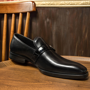 Mocassins pour hommes en cuir de vachette véritable, style décontracté chic, à bout carré, respirants, semelle extérieure en caoutchouc durable, à enfiler, pour le bureau et la carrière - Product Image 3