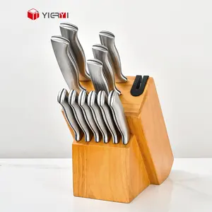 12 Stück Edelstahl Griff Kochmesser Küchenmesser Set Mit Gummi Holz Messer block Eingebauter Anspitzer