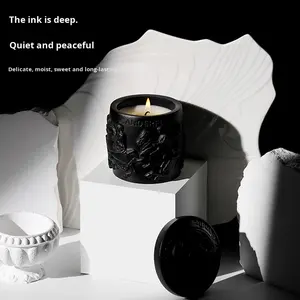Tinh tế cứu trợ cổ điển đen trắng thạch cao Cốc Nhà Máy sáp đậu nành Trung Quốc hình trụ Hộp quà tặng cao cấp nghệ thuật nến lưu niệm - Product Image 4
