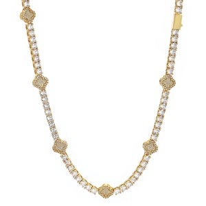 Collier de luxe en or 18 carats plaqué or avec moissanite, motif floral, taille baguette, serti en canal, bijoux de mariage pour femme - Product Image 5