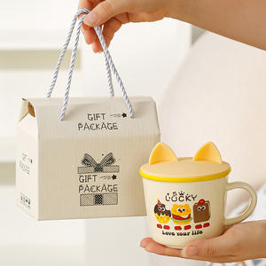 แก้วเซรามิคลายการ์ตูนพร้อมฝาและช้อน สำหรับเด็กและผู้ใหญ่ ของขวัญ แก้วน้ำ ผลิตที่เฉาโจว - Product Image 2