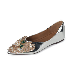 Ballerine Mary Jane da donna a punta, slip-on, con strass, suola in gomma, fondo morbido, stile delicato e raffinato - Product Image 1