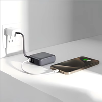 Power Bank Tipe C 10000mAh Baterai Polimer dengan Kabel Terintegrasi 22.5W, Mini Portable Power Station untuk Ponsel