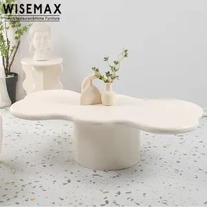 WISEMAX家具新到中心桌简单实木客厅卧室家具波形圆柱底座茶几