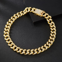 Collier chaîne maille cubaine Miami en alliage de zinc, entièrement serti de strass argentés, bijoux hip-hop pour hommes, femmes, rappeurs, fêtes et scènes