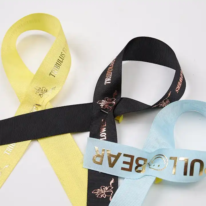 Wholesale Custom Gold Foil Printed Logo Wired Ribbon Grosgrain for Gifts