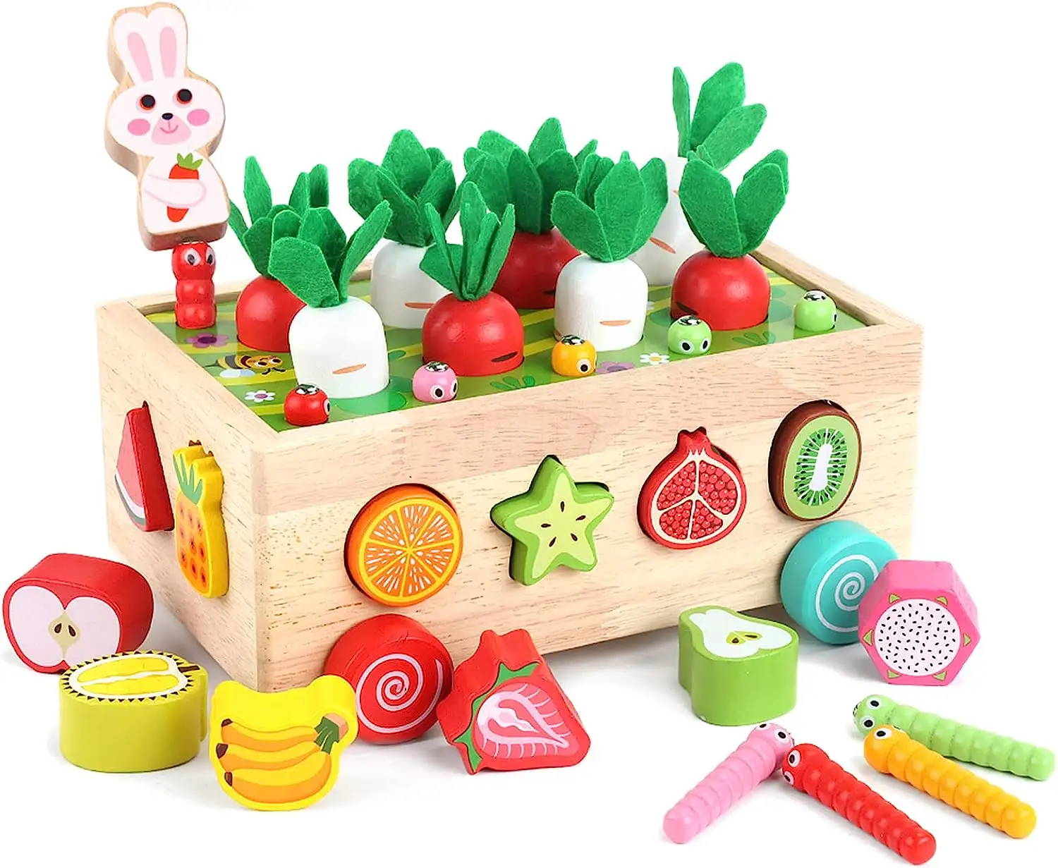 PUSELIFE Carrot Harvest Game Educational Toys fishing magnetic wood montessori color sorting toys for 1 to 3-year-old boys girls