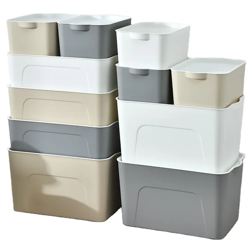 Desktop Storage Bins Plastic Storage Container Stackable Box with Lids for Clothes, Toy, Snack