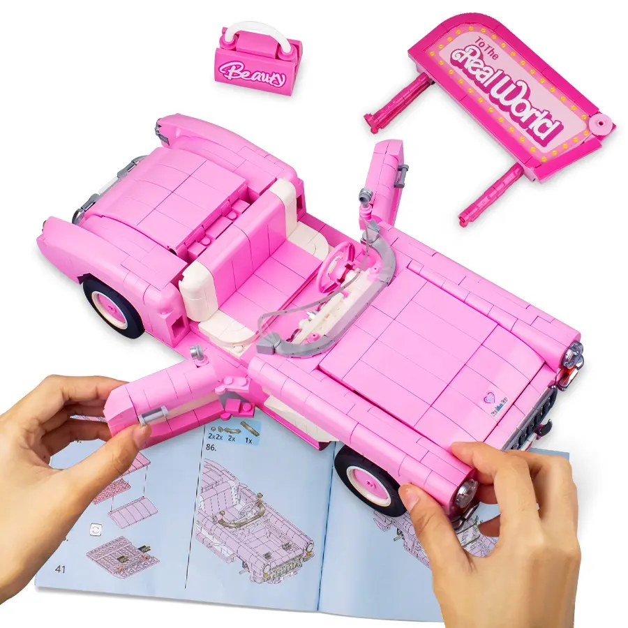 2024ピンクの車モデルビルディングブロック女の子のための教育玩具セット