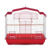 Ensemble complet de cage à oiseaux Red Roof House avec perchoirs métalliques, côtés transparents, mangeoires et plateau coulissant pour petits oiseaux d'intérieur, simple