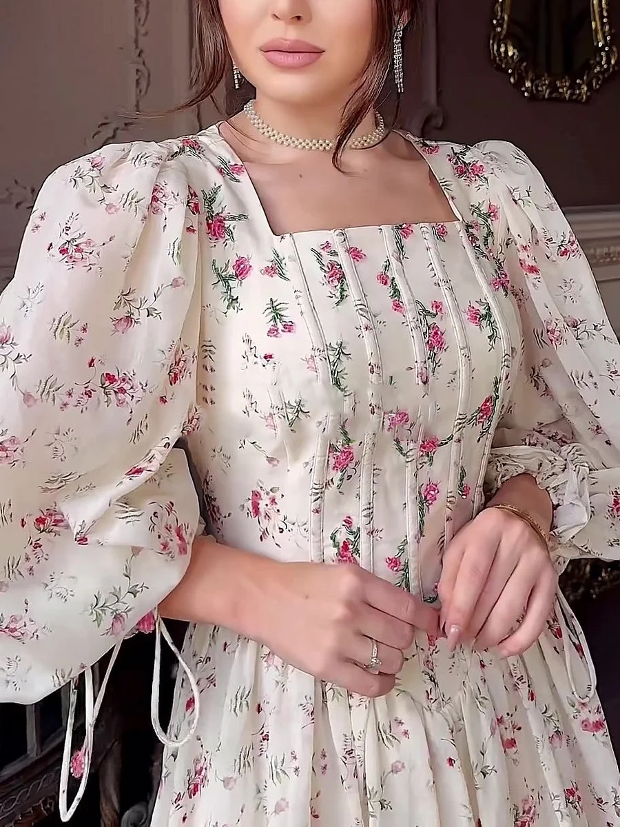 elegant solid square neck chiffon dress Duntery Square Neck Chiffon Empire Long Dresses With Slit, Cinnamon-Rose