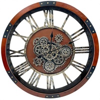 Jam Dinding Industri Besar 36 inci Bertenaga Baterai dengan Roda Gigi Bergerak, Kayu Ukuran Besar, Gaya Vintage Farmhouse Steampunk Rustic untuk Ruang Tamu