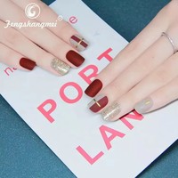Fengshangmei – Nouveauté : Lot de 24 faux ongles courts carrés en ABS, écologiques, à presser, avec colle