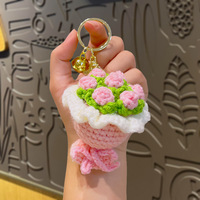Gantungan Kunci Perhiasan Kecil Rajutan Tangan dari Benang Katun, Gaya Angin yang Kreatif dan Menggemaskan, Hadiah Kecil, Liontin Bunga