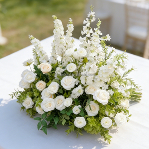 BF-ALR-WG07 Arreglo Floral Artificial Personalizado en <span class=keywords><strong>Verde</strong></span> <span class=keywords><strong>y</strong></span> <span class=keywords><strong>Blanco</strong></span>, Camino de Flores para el Pasillo, Centros de Mesa para Decoración de Eventos de Boda - Product Image 5